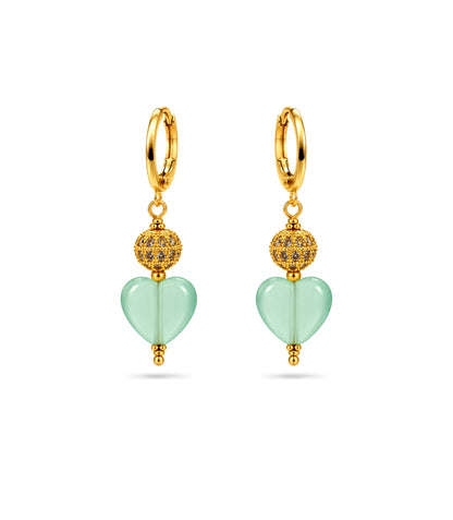 Gold Plated Sphere & Mint Green Heart Hoop Earrings