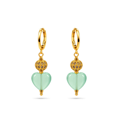 Gold Plated Sphere & Mint Green Heart Hoop Earrings