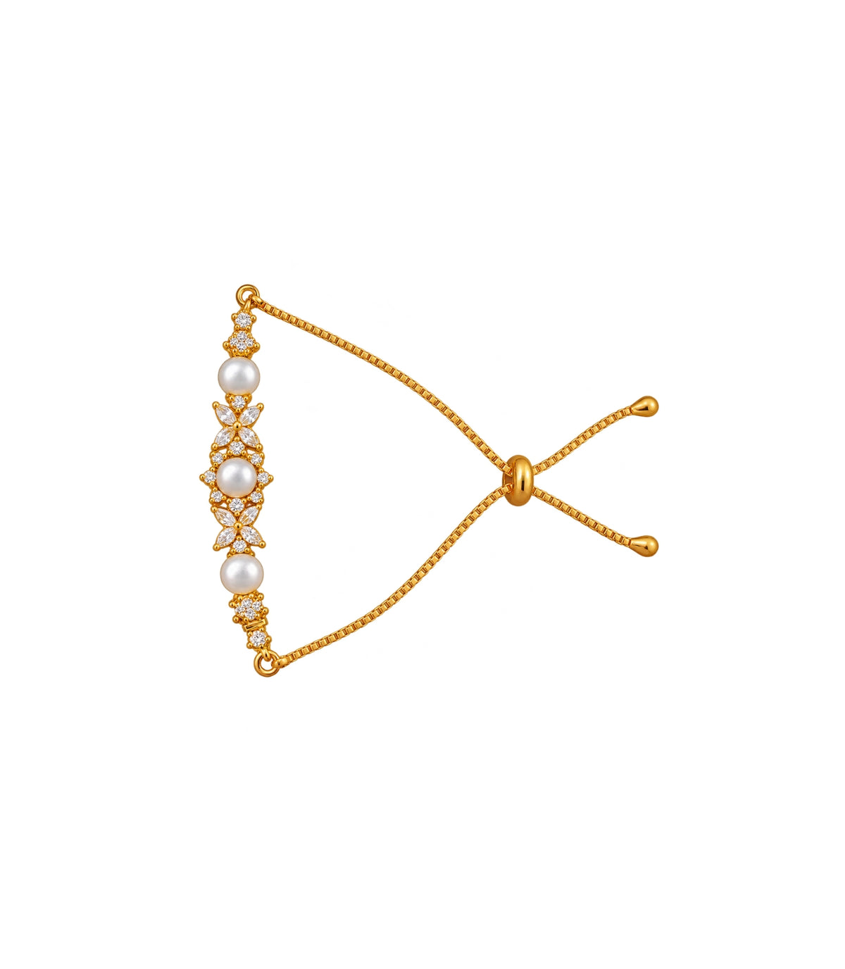 Gold Plated Pearl Brilliance AD Bolo Bracelet