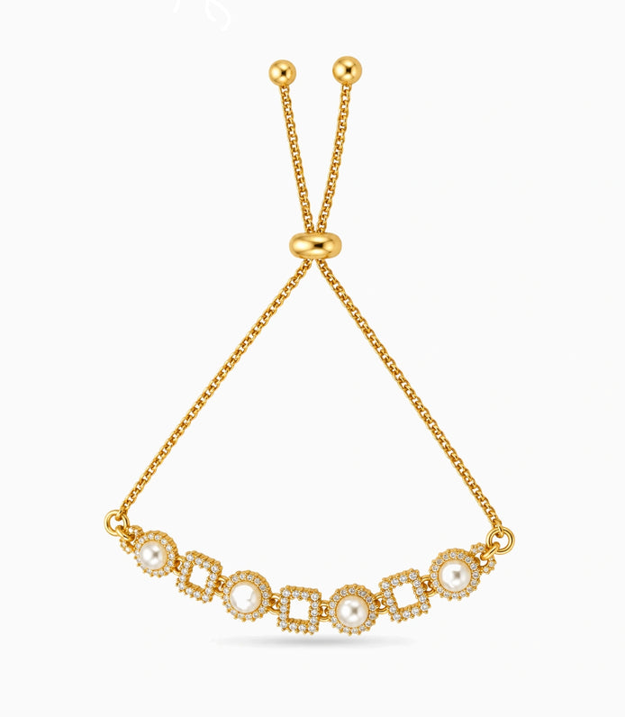 Gold Plated Pearl Delicate Bolo Bracelet