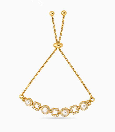 Gold Plated Pearl Delicate Bolo Bracelet