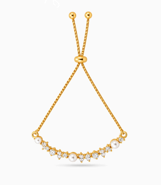 Gold Plated Pearl Glamour Bolo Bracelet
