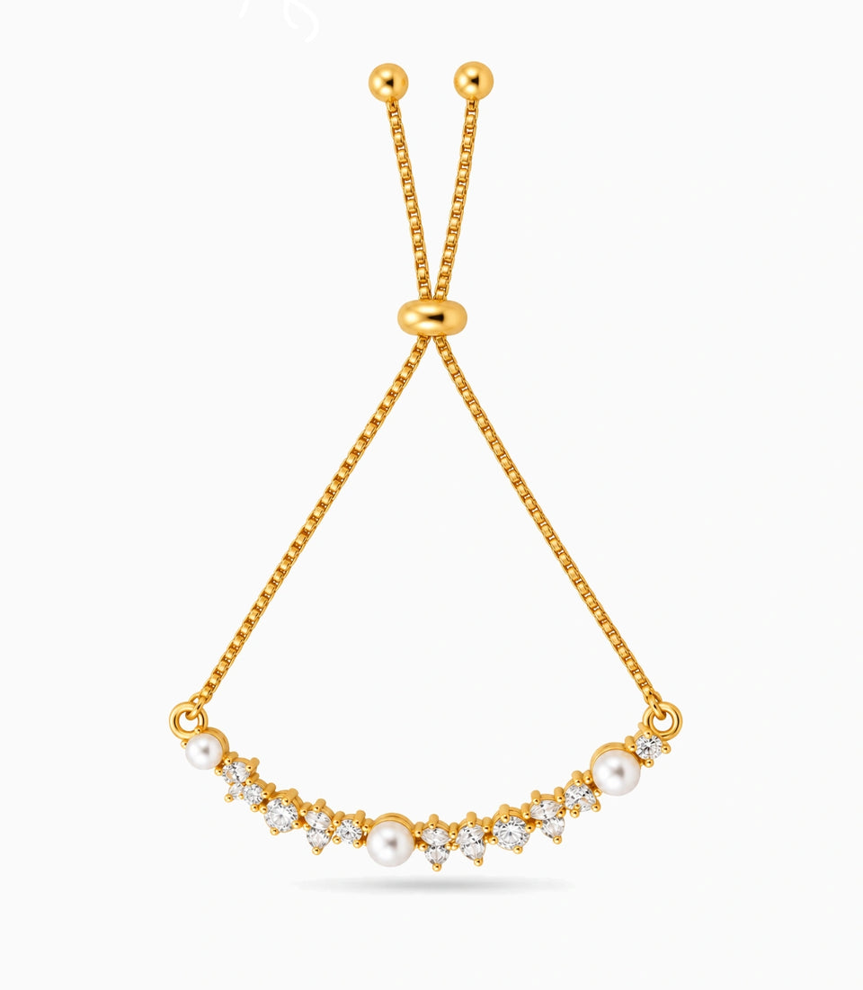 Gold Plated Pearl Glamour Bolo Bracelet