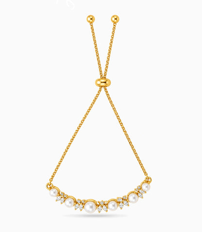 Gold Plated Pearl Charm Bolo Bracelet