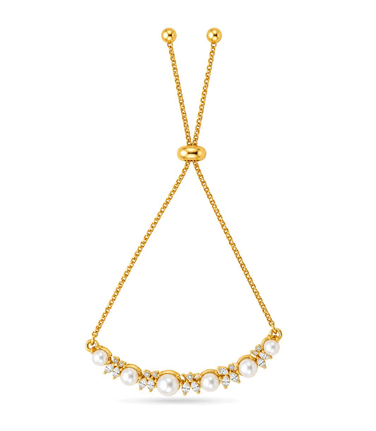 Gold Plated Pearl Charm Bolo Bracelet