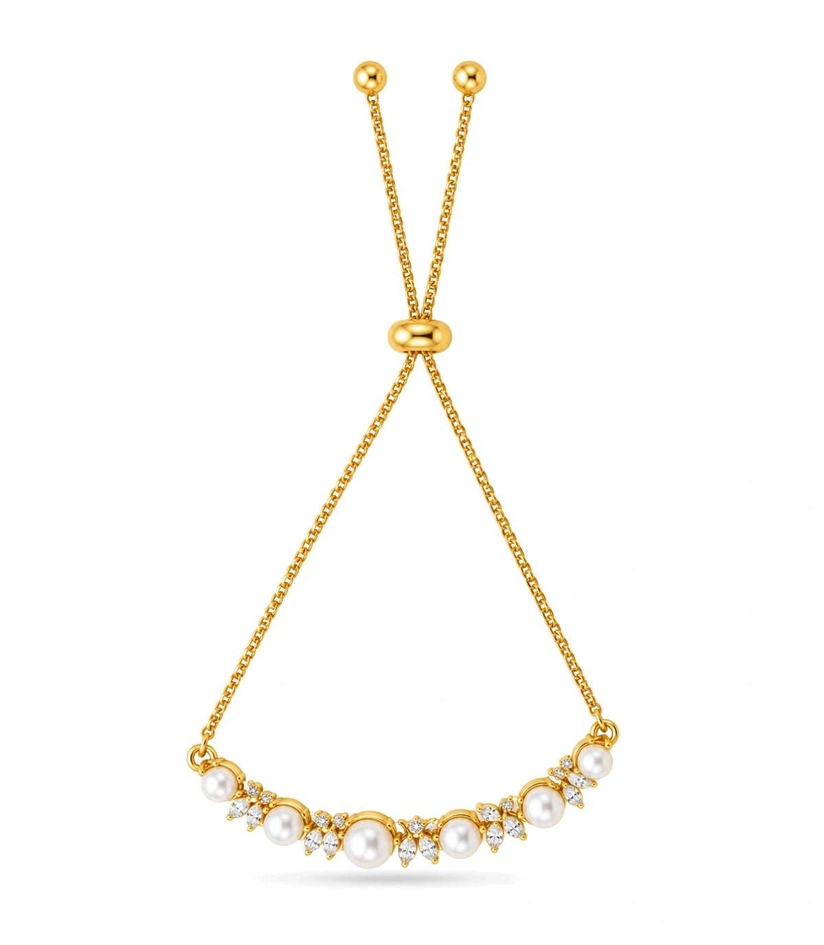 Gold Plated Pearl Charm Bolo Bracelet