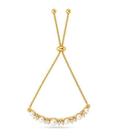 Gold Plated Pearl Charm Bolo Bracelet