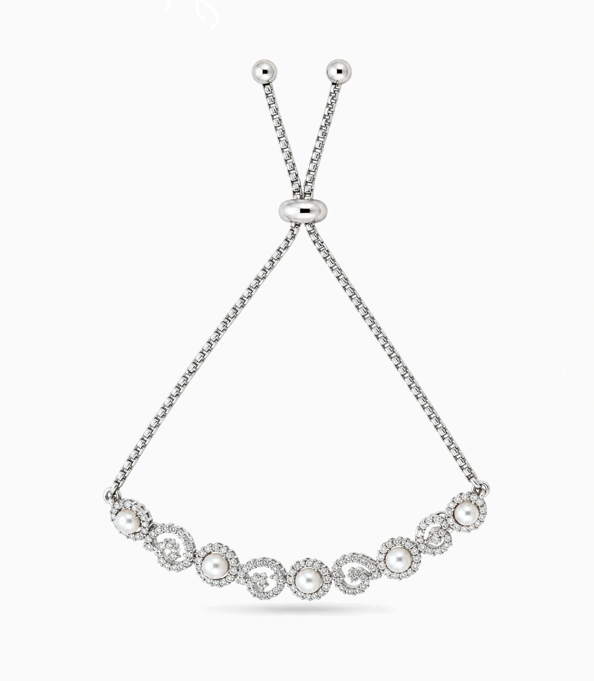 Rhodium Plated Pearl Lustrous Bolo Bracelet