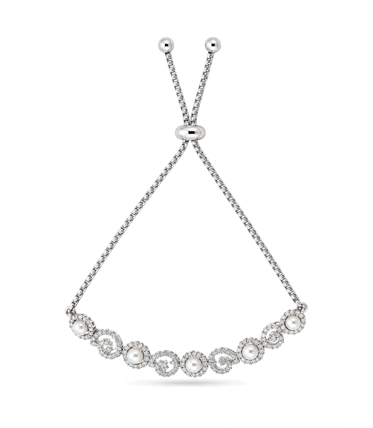 Rhodium Plated Pearl Lustrous Bolo Bracelet