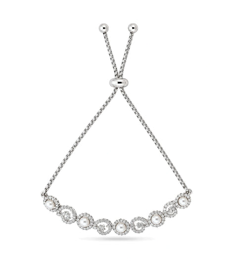 Rhodium Plated Pearl Lustrous Bolo Bracelet
