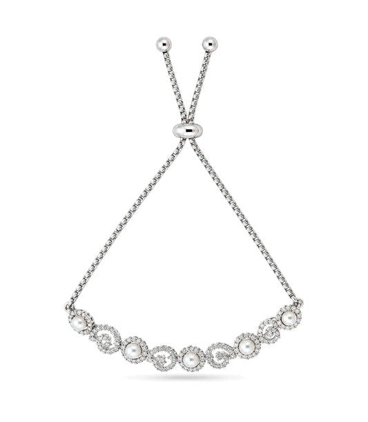 Rhodium Plated Pearl Lustrous Bolo Bracelet