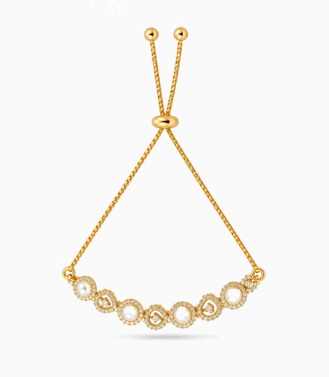 Gold Plated Pearl Glimmer Bolo Bracelet