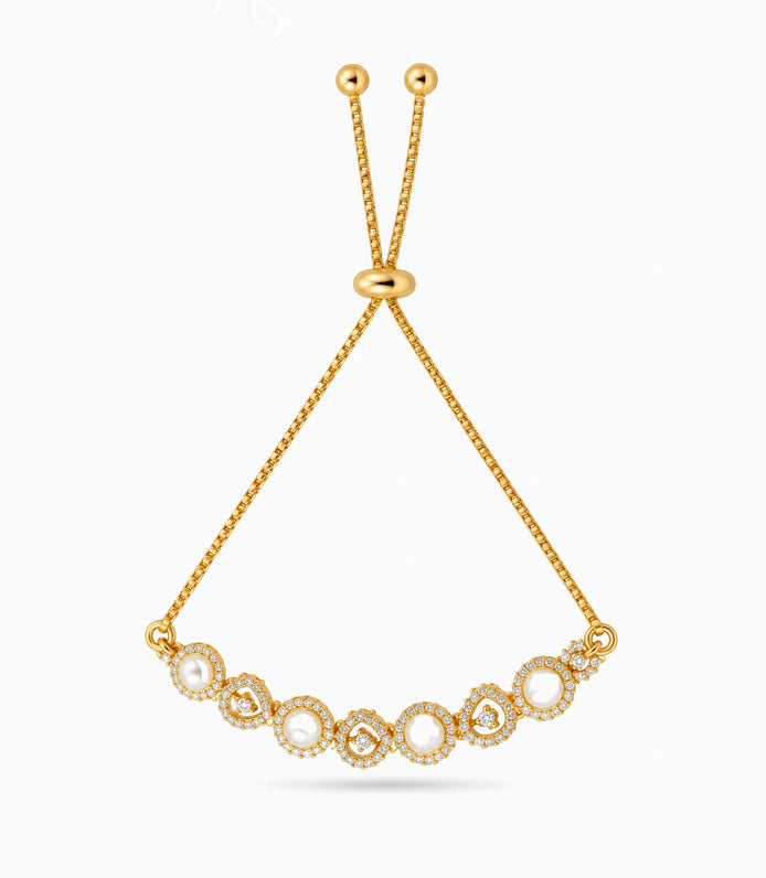 Gold Plated Pearl Glimmer Bolo Bracelet