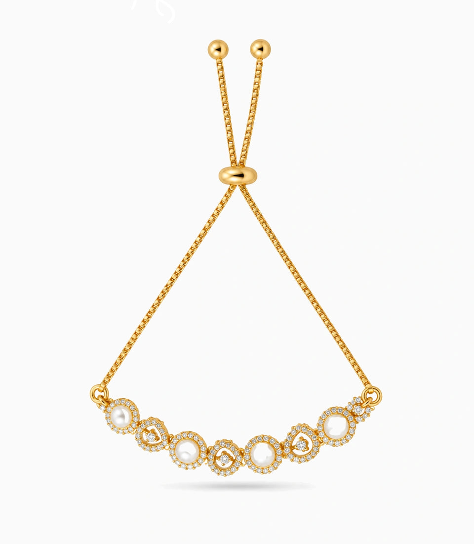 Gold Plated Pearl Glimmer Bolo Bracelet