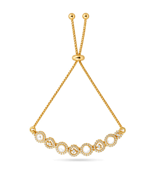 Gold Plated Pearl Glimmer Bolo Bracelet