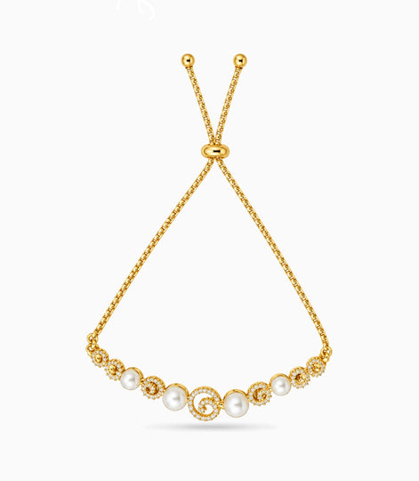 Gold Plated Pearl Lovely Bolo Bracelet