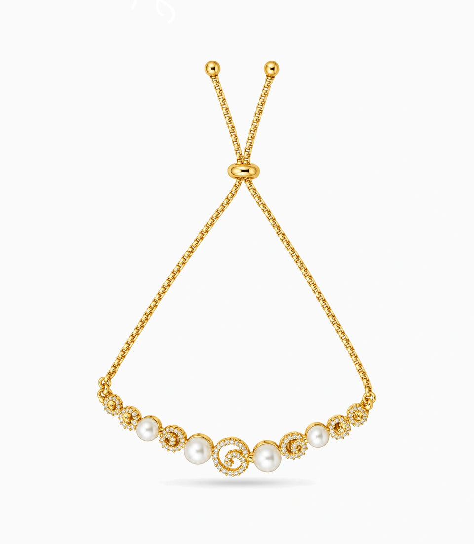 Gold Plated Pearl Lovely Bolo Bracelet
