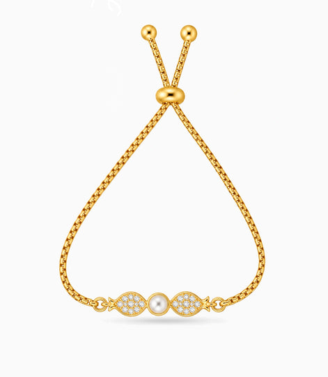 Gold Plated Pearl Charming Bolo Bracelet