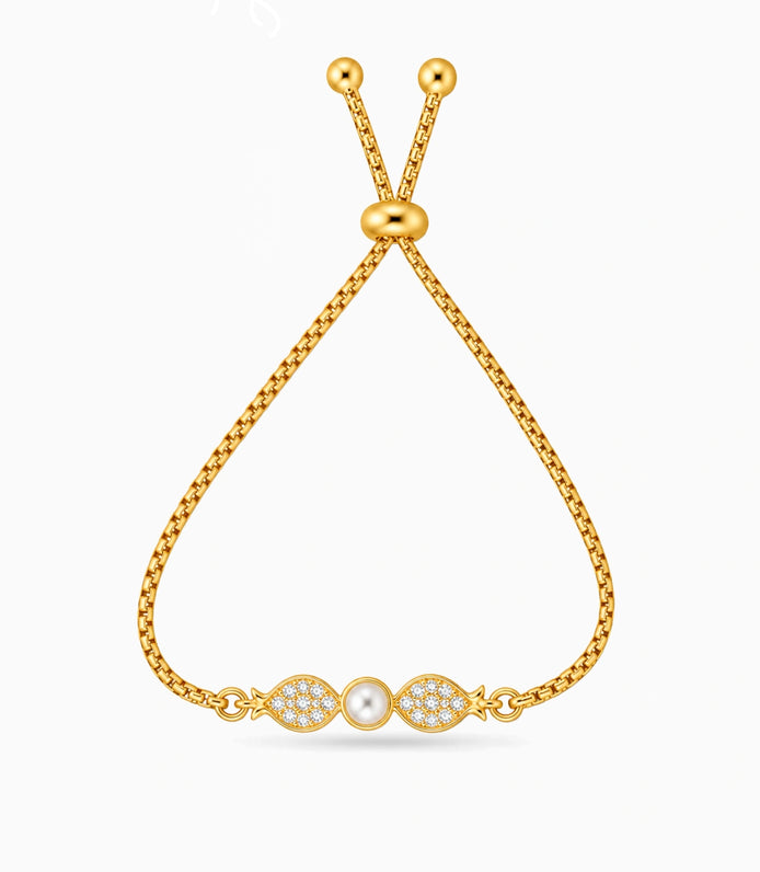 Gold Plated Pearl Charming Bolo Bracelet