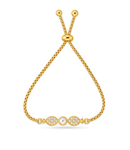 Gold Plated Pearl Charming Bolo Bracelet