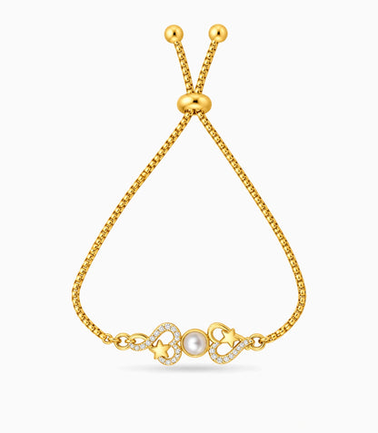 Gold Plated Pearl Star Heart  Bolo Bracelet