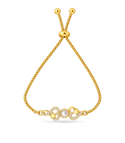 Gold Plated Pearl Star Heart  Bolo Bracelet