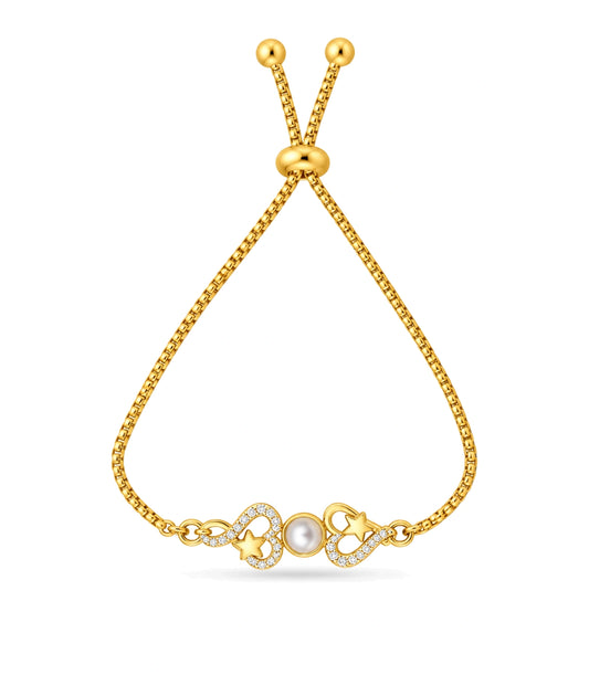 Gold Plated Pearl Star Heart  Bolo Bracelet