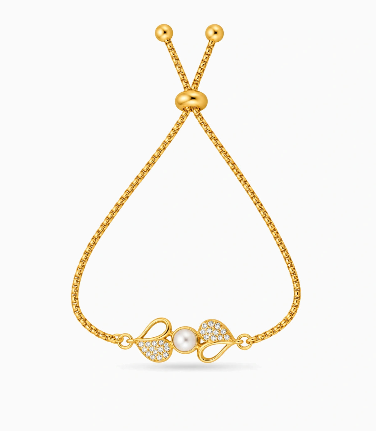 Gold Plated Pearl Heart design AD Bolo Bracelet