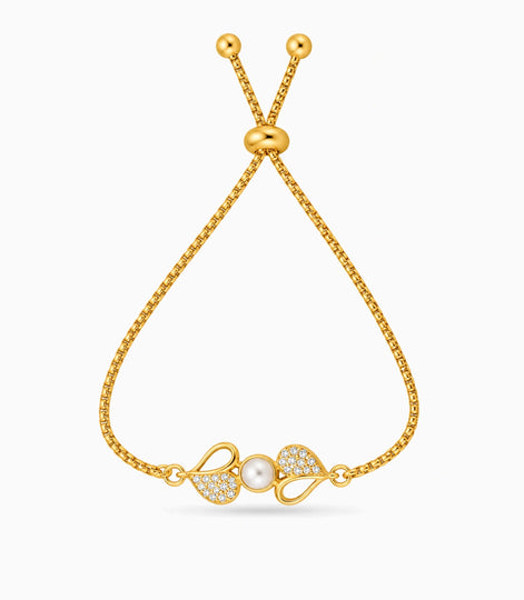 Gold Plated Pearl Heart design AD Bolo Bracelet