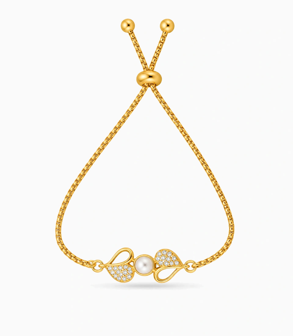 Gold Plated Pearl Heart design AD Bolo Bracelet