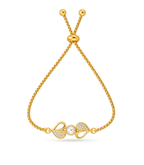 Gold Plated Pearl Heart design AD Bolo Bracelet