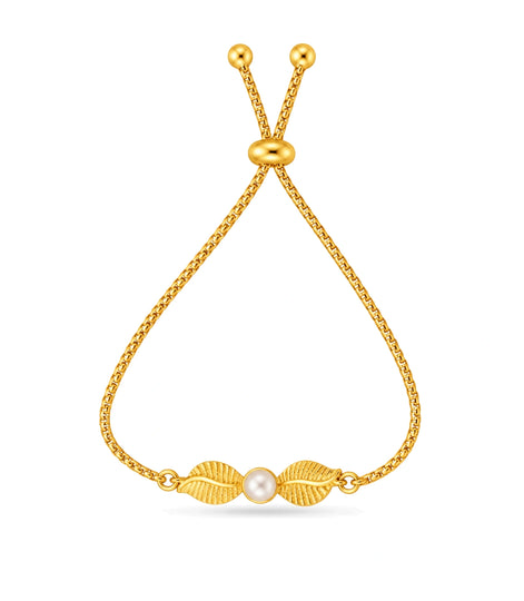 Gold Plated Pearl Leaf Design Bolo Bracelet