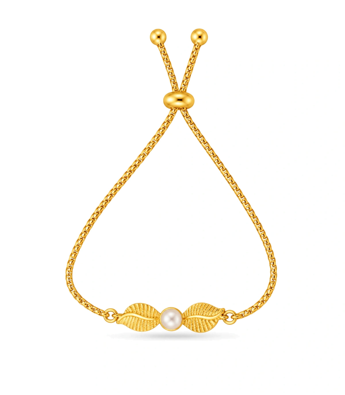 Gold Plated Pearl Leaf Design Bolo Bracelet