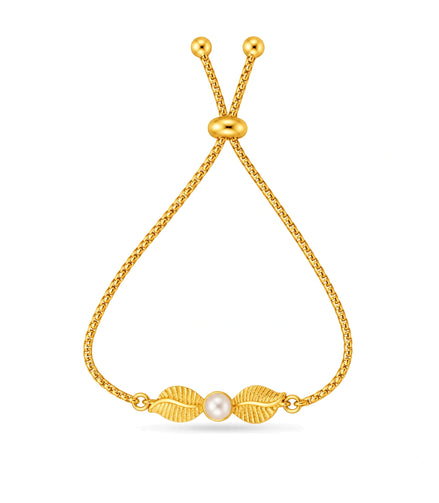 Gold Plated Pearl Leaf Design Bolo Bracelet