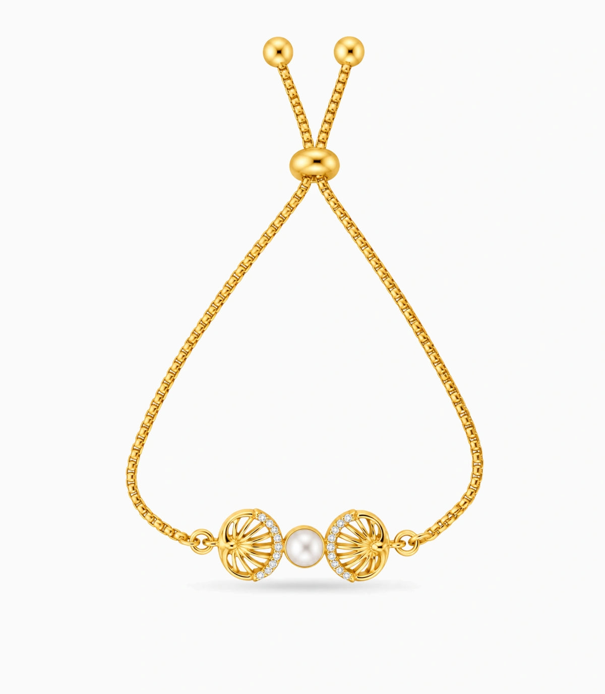 Gold Plated Pearl Twinkling AD Bolo Bracelet