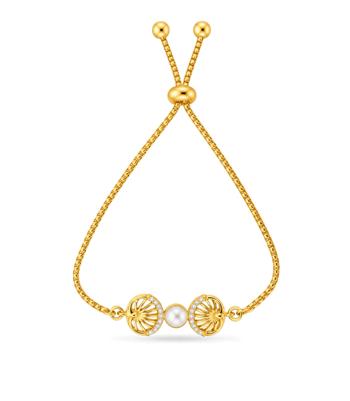 Gold Plated Pearl Twinkling AD Bolo Bracelet