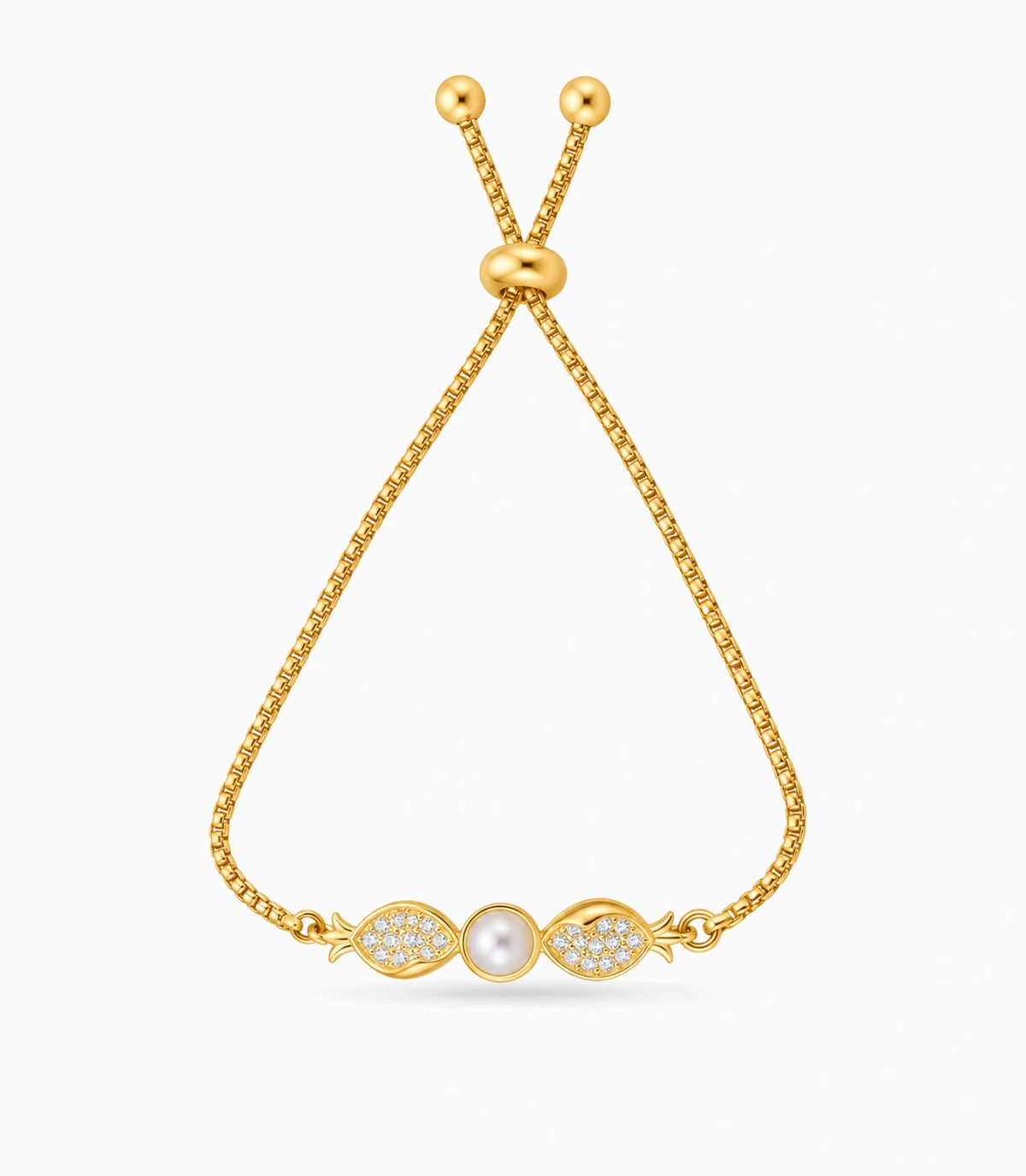 Gold Plated Pearl Glittering AD Bolo Bracelet