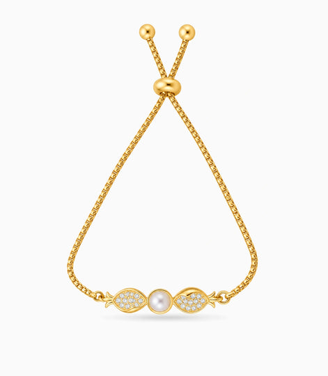 Gold Plated Pearl Glittering AD Bolo Bracelet
