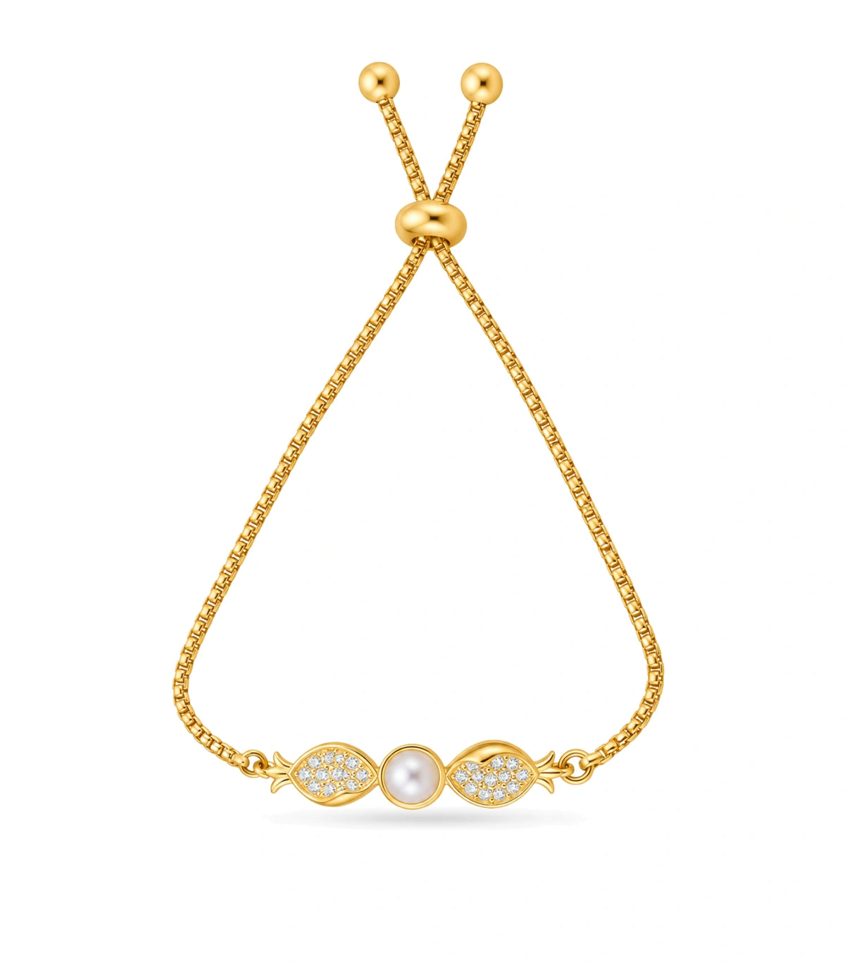 Gold Plated Pearl Glittering AD Bolo Bracelet