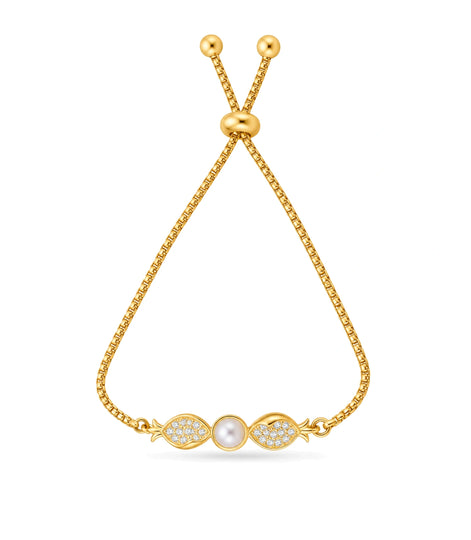 Gold Plated Pearl Glittering AD Bolo Bracelet