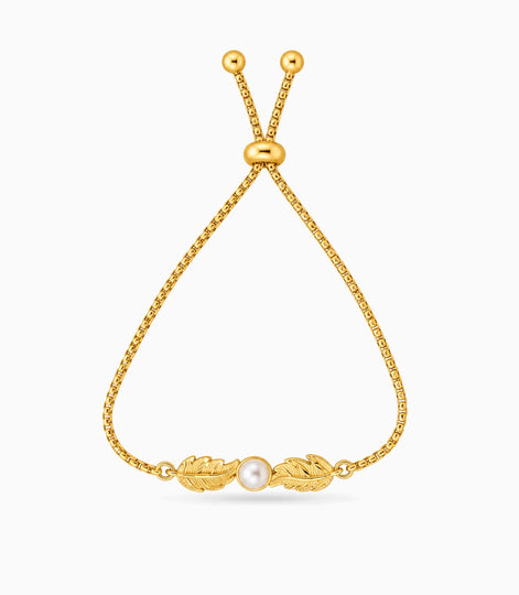 Gold Plated Pearl Lustrous Pearl Bolo Bracelet