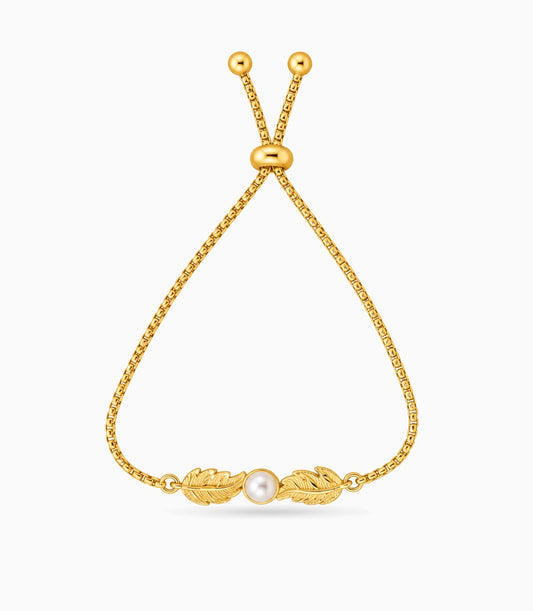 Gold Plated Pearl Lustrous Pearl Bolo Bracelet
