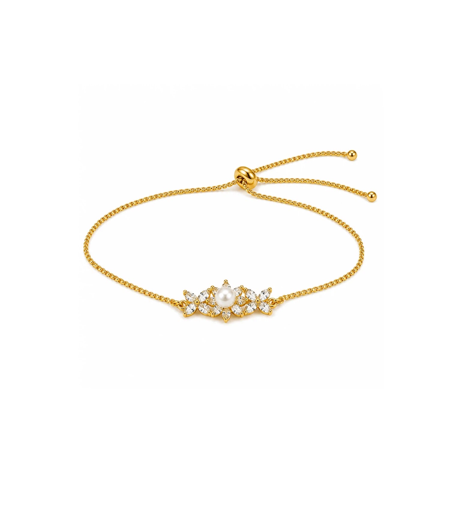 Gold Plated Pearl Floral Bolo Bracelet
