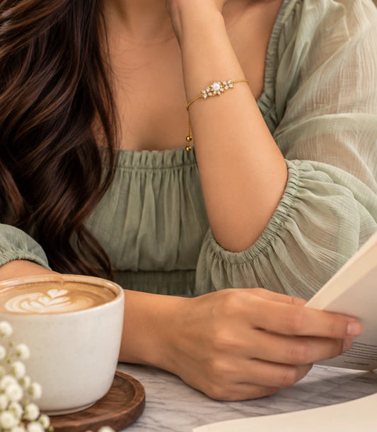Gold Plated Pearl Floral Bolo Bracelet
