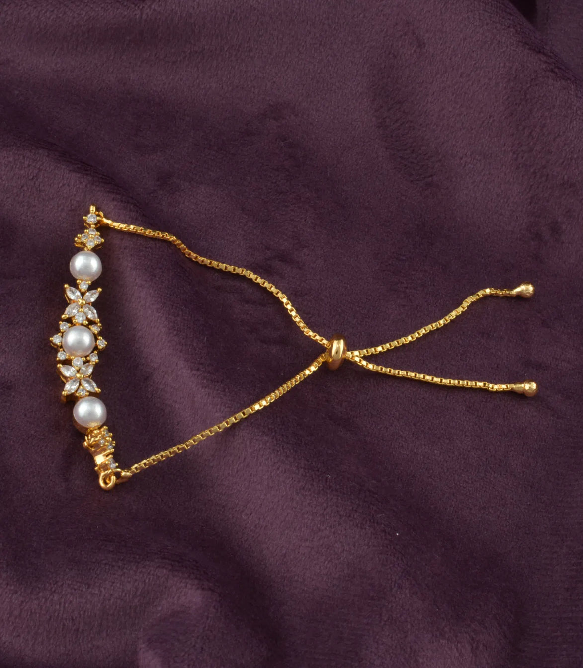 Gold Plated Pearl Brilliance AD Bolo Bracelet
