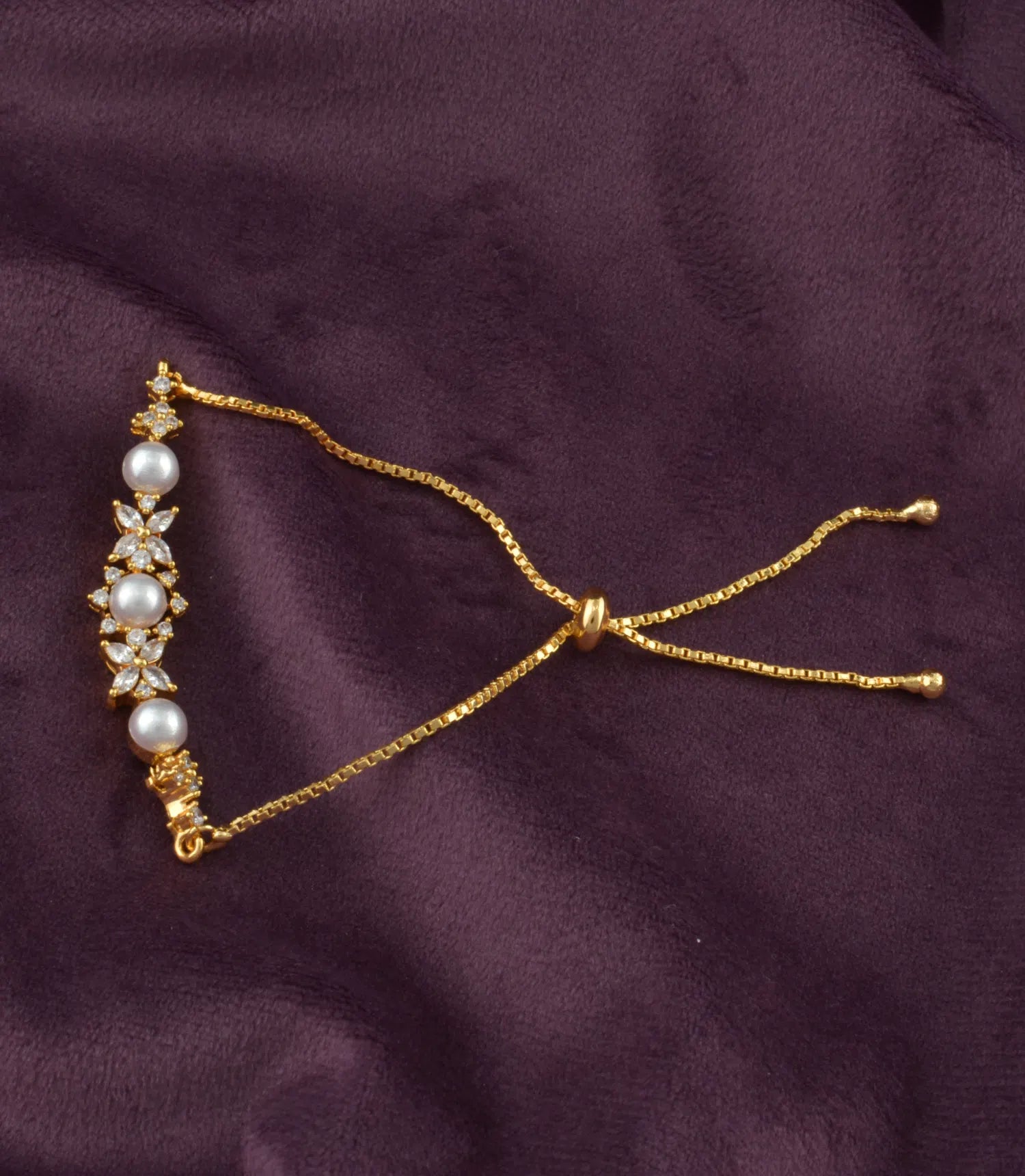 Gold Plated Pearl Brilliance AD Bolo Bracelet