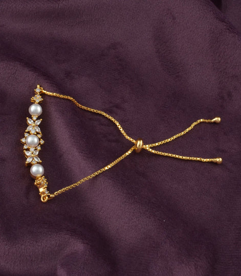 Gold Plated Pearl Brilliance AD Bolo Bracelet