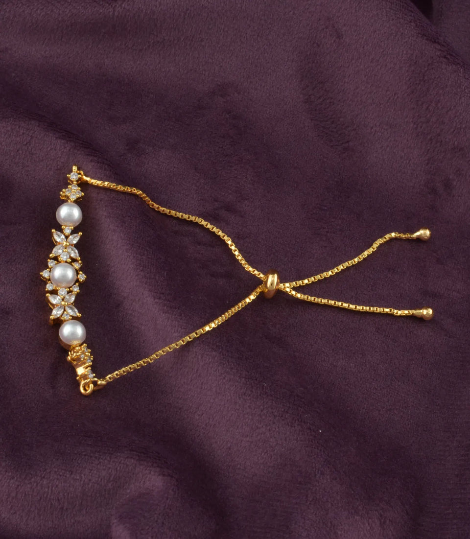 Gold Plated Pearl Brilliance AD Bolo Bracelet