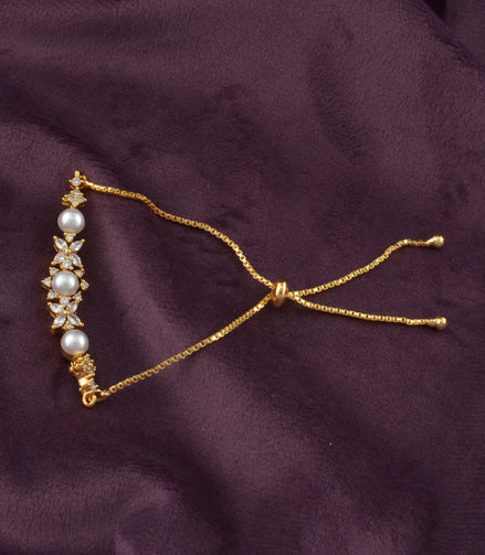 Gold Plated Pearl Brilliance AD Bolo Bracelet