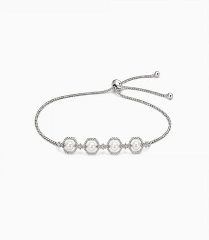 Rhodium Plated Pearl Bolo Bracelet